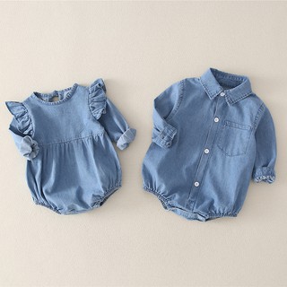 moda bebé algodón denim denim jeans chaleco de manga larga niños y niñas ropa de los niños hermanos y hermanas ropa (1)