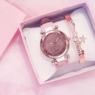 (reloj + Pulsera) reloj de mujer/pulsera de cuero con reloj de cuarzo/+pulsera estrella