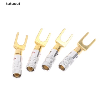 Tutuout 4Pcs Gold plated Y U Shape Banana Plug Audio Speaker Plugs Cable Connector CO
