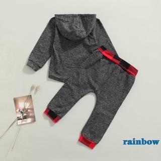 Rainbow-2Pcs niños otoño chándales, letras impresión con capucha manga larga sudadera + pantalones a cuadros para niños, 18 meses a 5 años (7)