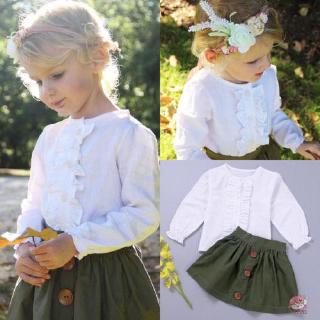 J0p-niño niña ropa blanca manga larga camiseta Tops+falda verde niños otoño conjunto 1-5Y