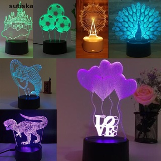 Sutiska 1pc 3D Ilusión Lámpara RGB LED Luz De Noche Panel Acrílico Para Niños De Dibujos Animados Regalos CO