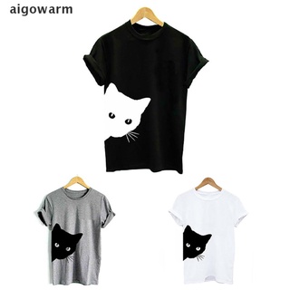 aigowarm mujeres verano moda lindo gato impresión camiseta casual manga corta tops tees mujer co