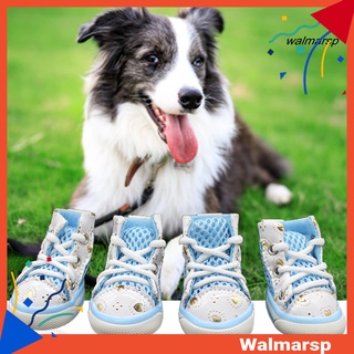 [Wmp] 4 piezas zapatos para mascotas cierre de cordones antideslizante transpirable perros zapatillas de deporte de malla para Casual