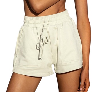 Cht-Pantalones cortos de Color sólido para mujer con bolsillos, cintura alta con cordón pantalones cortos para verano (1)