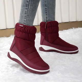 Invierno Botas De Nieve Mujer Casual Caliente Deslizamiento En Zapatos De Felpa Patchwork Tobillo Mujeres Cuñas Impermeable