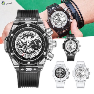 [GRO] Mechanical Style Sports Watches Clear Shell Chronograph Dial Quartz Watch with Silicone Strap & Auto Date for Men Women