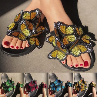 Petersburg ❤ Butterfly Embroidered Slide Slippers Summer Flat Heel Shoes