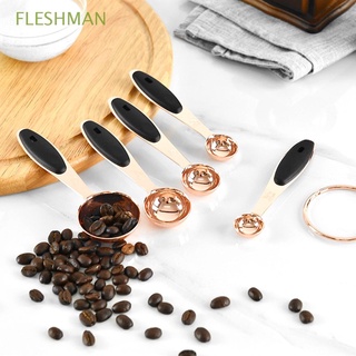 fleshman 5 cucharas medidoras set de azúcar de café tazas de medición de té cocina cocina de acero inoxidable oro rosa resistente herramienta de hornear