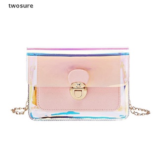 [twosure] Women Transparent PVC Clear Jelly Clutch Bag Purse Tote Casual Shoulder Handbag [twosure]