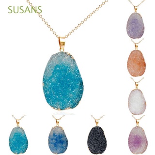 SUSANS Unisex Irregular Rough Stone Birthday Gold Edge Crystal Necklaces Clavicle Jewelry Gifts Sparkle Pendants Sweater Chain Multicolor/Multicolor
