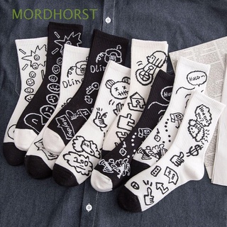 MORDHORST Breathable Printing Socks Soft Female Hosiery Mid-tube Socks Cute Graffiti Hip-hop Style Men Cotton Comfortable College style Socks
