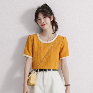 2021Summer nueva camisa de gasa de las niñas de estilo coreano de moda pequeño diseño todo-partido de manga corta Top