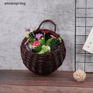 snowspring mimbre cesta de flores de ratán verde vid maceta colgante jarrón contenedor de pared co
