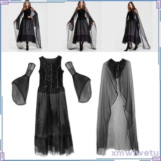 mujer malvada bruja disfraz de halloween fiesta de fantasía vestido largo negro vestido m