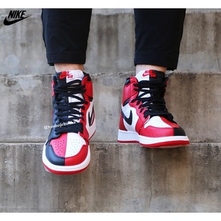 genuino air jordan 1 aj1 negro rojo chicago yin y yang mandarín pato costura alto tubo zapatos de baloncesto casual zapatos deportivos