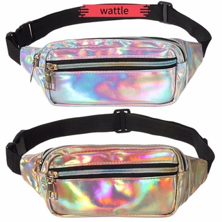 Wattle alta calidad Lase holográfica mujeres niña regalos neón PU gimnasio bolsas de cintura bolsas nuevo delgado brillante Moblie teléfono tarjeta de bolsillo cinturón de cuero riñonera Pack/Multicolor