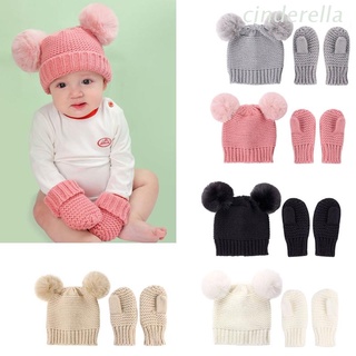 Cind Unisex niños niñas niños guantes bebé invierno caliente ganchillo punto sombrero gorro gorro+Mittens Set