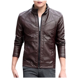 [gcei] chaqueta de cuero de invierno para hombre, motociclista, cremallera de manga larga, blusas