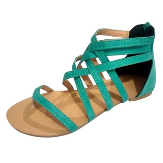 [EFE] moda mujer plana verano cremallera playa dedo del pie abierto transpirable sandalias zapatos (6)
