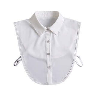 king coreano oficina señora imitación cuello falso desmontable dickey blusa simple color sólido botón abajo trabajo solapa media camisa tops (9)