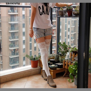 failkvfv mujeres tejer encaje algodón sobre la rodilla muslo medias calcetines altos pantimedias medias co