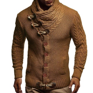 Personalidade moda black yarn sweater semi-colar blusa pilha colarinho camisola masculina de linha de linha grossa selvagem_Goya Tienda (1)