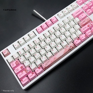 CAR_ 104 Keys PBT Pink Sakura Pattern Keycaps Replacement Set Keyboard Accessory (4)