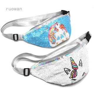 Bolsa de cintura de unicornio estudiante de dibujos animados lindo lentejuelas deportes bolsa de cintura sirena moda bolsa de cosméticos