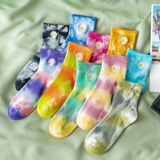 MORDHORST Street Sports Socks Comfortable Daisy Flower Cotton Socks Hip-Hop Men Casual Woman Breathable Harajuku Tie-Dye Style/Multicolor (9)