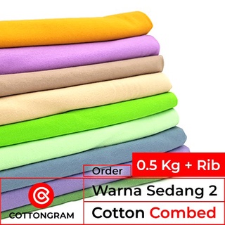 COTTON COMBED Premium peinado algodón T-Shirt Material Kiloan Color media parte 2 paquete medio Kg y Rib