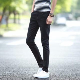HITAM los hombres negro slim fit casual jeans moda slim fit jeans azul versátil jeans