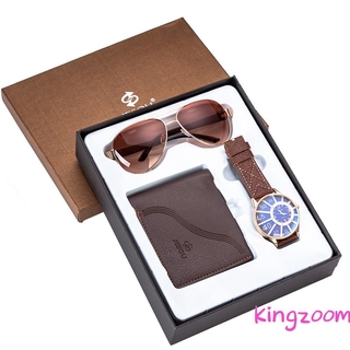 (Cartera) reloj De cuarzo para hombre+cartera+lentes De Sol con caja De regalo exquisito