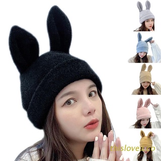 ovea mujeres gorro de punto de invierno sombrero lindo conejo orejas de conejito calavera gorra fiesta oreja calentador