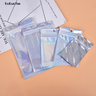 tutuche 10 bolsas iridiscentes con cierre de cremallera, plástico cosmético, láser holográfico, bolsas de cremallera co