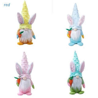 Rojo Conejo De Pascua Gnome Felpa Elfo Decoraciones Zanahoria Sin Cara Muñeca Escandinava Tomte Enana Figuritas Casa Mesa Adorno