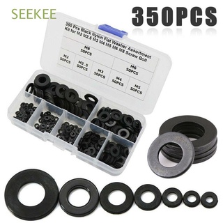 seekee 350pcs arandela plana de nailon para mejorar el hogar 7 tamaños m2 m2.5 m3 m4 m5 m6 m8 arandela kit surtido junta anillo de aislamiento hardware tornillo negro junta de perno