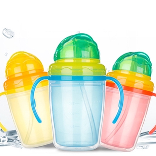 bebé doble mangos entrenador anti derrame taza de paja para niños alimentación beber (1)