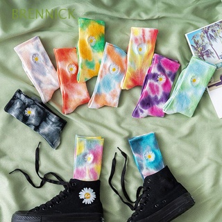 brennick moda calcetines de algodón cómodo tie-dye estilo calcetines deportivos hip-hop hombres calle casual mujer unisex margarita flor/multicolor