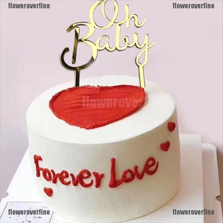 flco 1pc oh bebé patrón feliz cumpleaños acrílico pastel topper babyshower cupcake topper 210824
