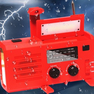 Cargador portátil de teléfono de emergencia con manivela de Radio Solar, AM/FM/WB SOS 4000MAh COB alarma linterna Radio (rojo) (8)