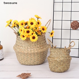[twosure] cesta de vientre de pasto marino cesta de almacenamiento de mimbre plegable para plantas, maceta, decoración de jardín [twosure]