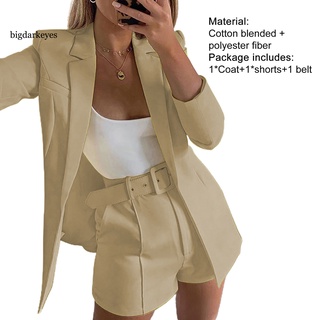 BD Moda Mujeres Traje Cardigan Blazer Pantalones Cortos Conjunto De Cinturón Suelto Para Otoño (4)