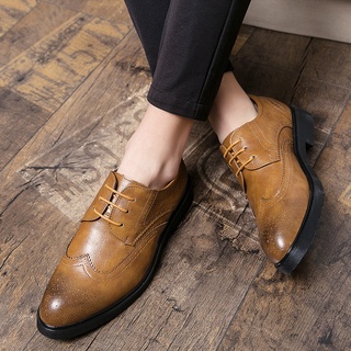 Los hombres de negocios puntiagudo del dedo del pie patente zapatos de cuero Formal Brogues cordones zapatos marrón (6)