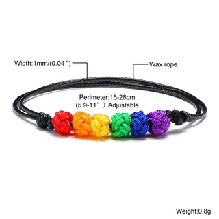 Pulsera de piedra volcánica con cuentas de arcoíris, pulsera de cuerda negra colorida, pulseras ajustables para hombres, joyería al por mayor (8)