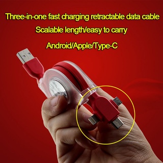 Creative mini cable de datos de carga rápida telescópica tres en uno tres en uno para Apple y Android