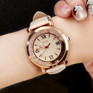 Reloj para mujer Reloj de cuarzo con correa de cuero Reloj de diamantes de imitación de lujo