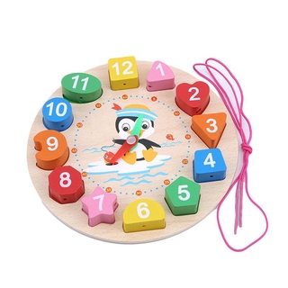 Reloj de madera para bebé rompecabezas de geometría bloques de juguete aprendizaje juguetes educativos