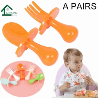 [cele] bebé bebé mango corto nube cuchara tenedor bebé aprender a comer cuchara de entrenamiento tenedor conjunto de vajilla de niños
