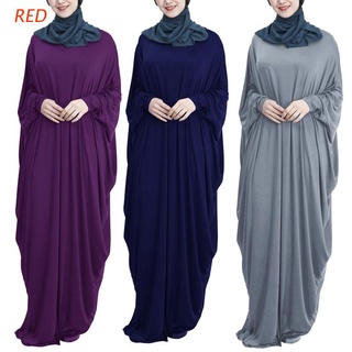las mujeres rojas musulmanas murciélago de manga larga maxi vestido de turquía dubai de gran tamaño suelto abaya kaftan color sólido oriente medio túnica oración ropa islámica